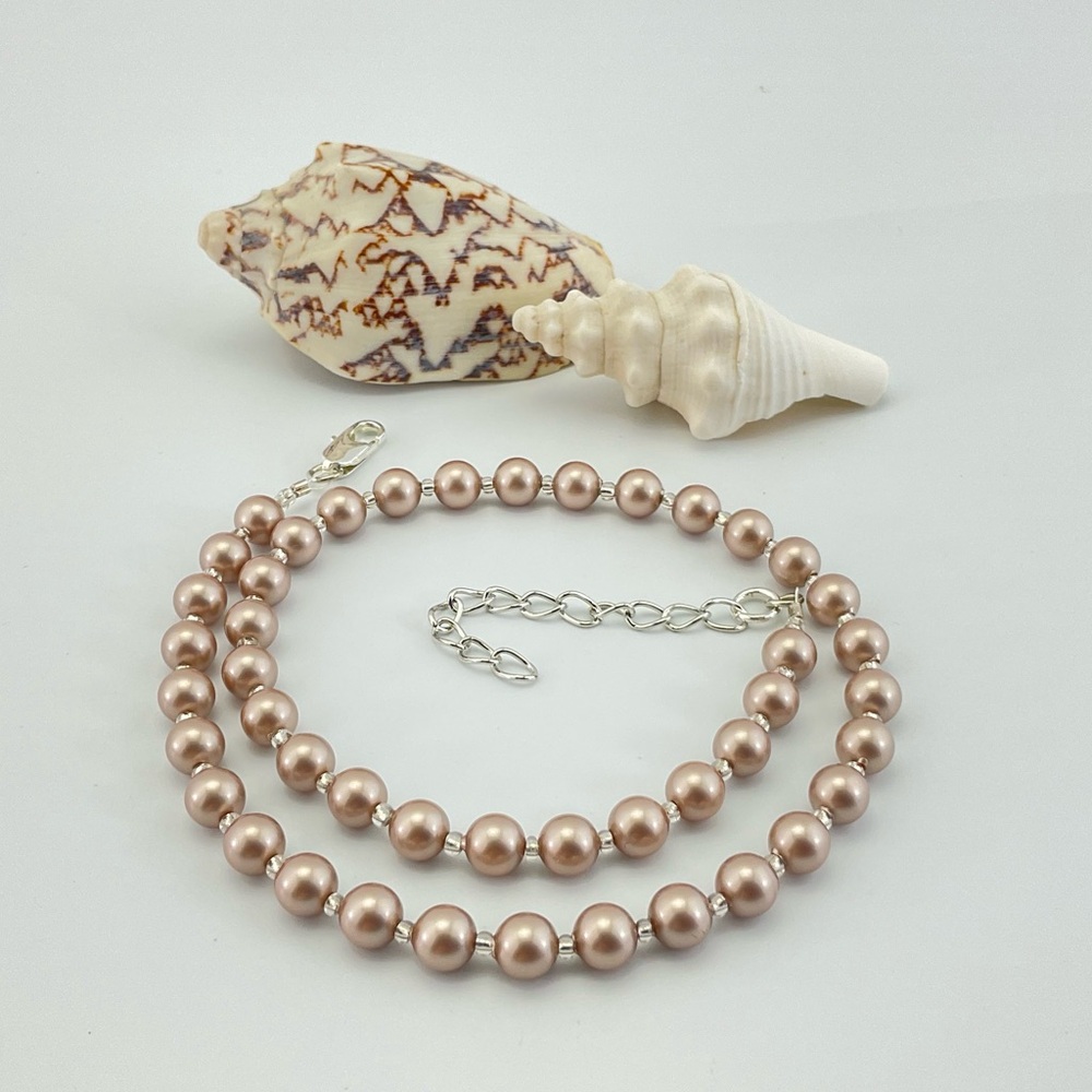 Swarovski Crystal Pearl Choker Necklace, 6mm, Powder Almond, Beige, Handmade - Picture 6 of 12